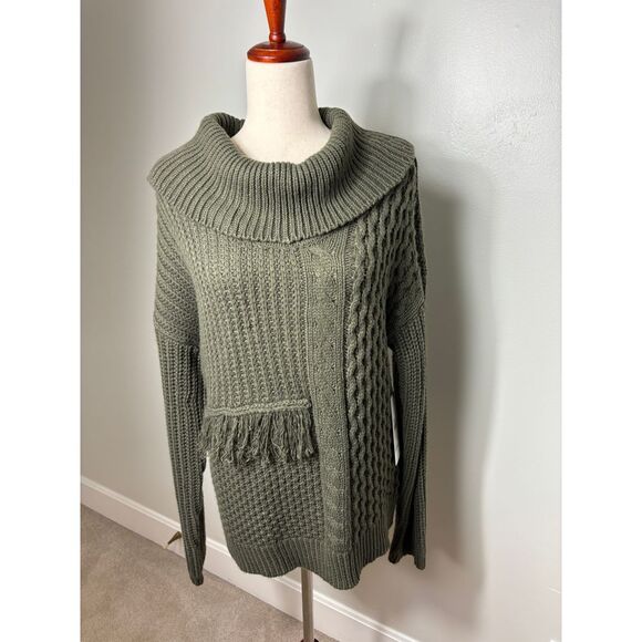 NWT Calvin Klein Chunky Cable Knit Long Sweater Army Green Women's Size Large - Picture 2 of 8